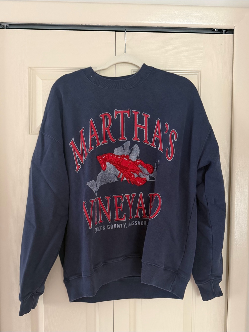 Abercrombie & Fitch Navy Crewneck with Red Lobster Graphic